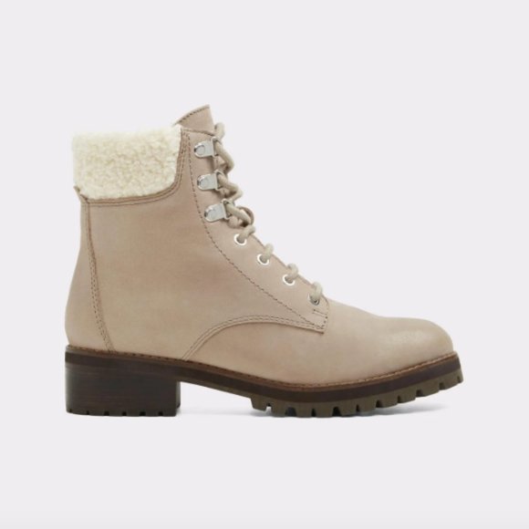 Aldo Jollyra Beige Sherpa/Winter Combat Boots - Picture 2 of 8
